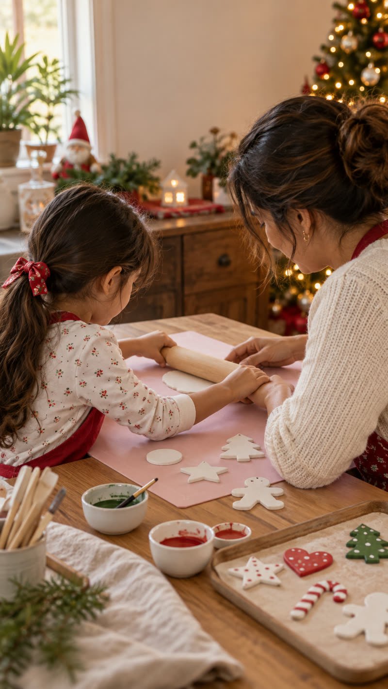 Mãe e filha abrindo a massa com o rolo (imagem ilustrativa)